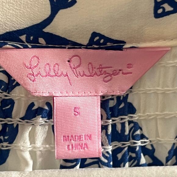 Lilly Pulitzer Elephant Long Sleeve Elsa Top Blue White Womens Size Small - Picture 10 of 11
